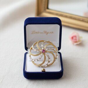 Vintage Lord & Taylor Gold Blush Pink Crystal Brooch - Elegant Statement Piece